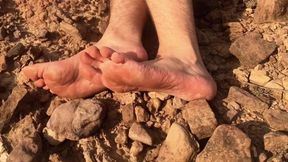 Dirty Dusty Big Male Feet - Barefoot Walking on Australian Mars Like Terrain - Manlyfoot