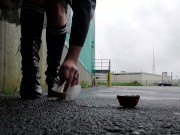 Giant Black Boots Crushing Custard