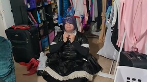 Pvc crossdresser breathplay fun with gasmask bagging