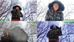 Asian Jasmine Jade enjoying a smoke outdoors when it's snowing - volume 52 Non Nude ****MP4****