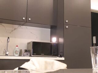 Amazingly charming all natural large tits recent sexy blond wife in transparent hose flashes her butt and snatch