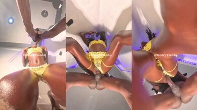 Ebony teen gets pounded hard with huge BBC deepthroat squirt