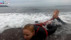 Hogtied in a Wetsuit – Rope Bondage Escape Challenge on the Beach - WMV