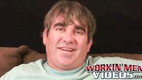 ”Older stud jerks himself off to orgasm after an interview”