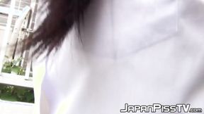 ”Timid teen pisses in her panties in public”