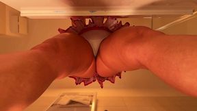 Blonde with natural big tits and ass touches herself in the bathroom