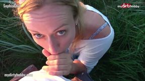 Hot - Blonde babe sucks cock at the beach and tries not to get caught