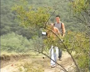 Watch as this sexy brunette slut with perfect tits takes two cocks in her tight ass