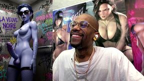 dancing petite transgender widowmaker cock teasing in this dirty cum covered bathroom stall, ai generated