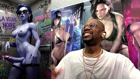 dancing petite transgender widowmaker cock teasing in this dirty cum covered bathroom stall, ai generated