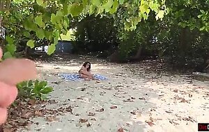 Public pickup stepmom and stepdaughter on beach - risky dick flashing cum on face