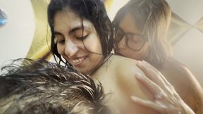 Delicious FFM Threesome with Creampie - Two Busty and Big-assed Women and an Old Man