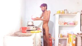 Part 4 Hot boy Rajeshplayboy993 Uncut cock, fingering and spanking. Cooking video