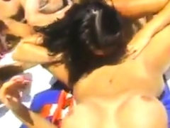 Girl licks pussy in front of crowd