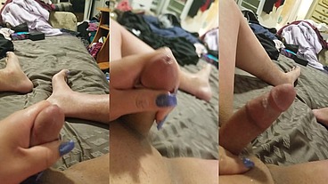 Passable Latina goddess plays with her pretty penis and explodes hard