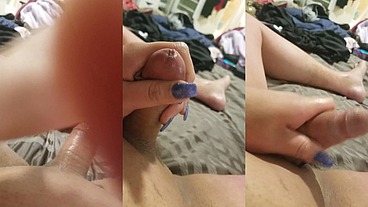 Passable Latina goddess plays with her pretty penis and explodes hard