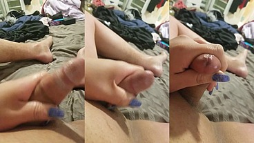 Passable Latina goddess plays with her pretty penis and explodes hard
