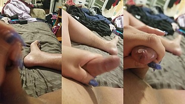 Passable Latina goddess plays with her pretty penis and explodes hard