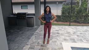 Natalie Swims in Maroon Pants and Sleeveless Shirt