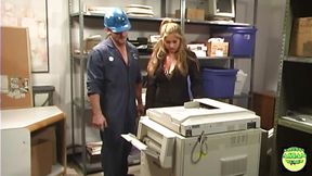 Asian secretary with big tits gets intimate help from well-hung handyman