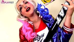 Harley Quinn teases you with her feet in black nylons