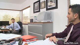 Sexy gay gets ass banged in the office