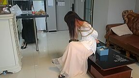 Chinese Girl In Long Dress In Bondage