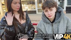 Two teen girls attempted to rob him, but busty one got fucked instead, while other was watching POV