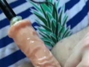 Really Hairy FTM boy fucked by fucking machine for first time