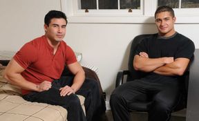 Dashing men tease one another before sharing anal gay sex