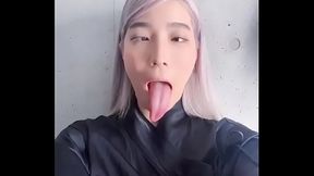 Ahegao slut with long tongue