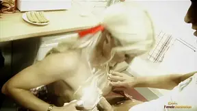 Blonde MILF gives sloppy blowjob before getting pounded in the kitchen