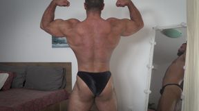 Handsome hot hunk flexing muscles and jerking uncut thick cock until he cums - Anthony Beau