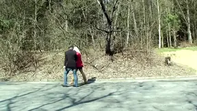 Hot blonde slut gives incredible outdoor blow job with big tits