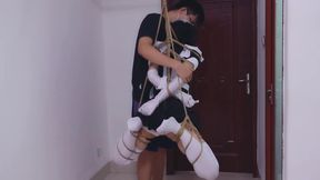 Whh02 - a Chinese Girl Wearing White Stockings and Blindfolded, Bound by Ropes Vibrates to Orgasm