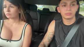 Uber Client Notices My Stepdaughter Isn't Wearing a Bra and Puts Her Fingers in Her Tight Pussy