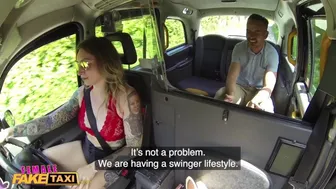 British babe Ava Austen fucks in taxi with big boobs and tattoos