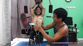 Tied up oriental and tickled in the gym