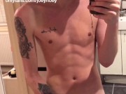 masturbating my Twink cock until I cum all over the mirror