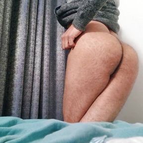 Most bubble and soft hairy ass guy shows his tasty asshole and spreads it