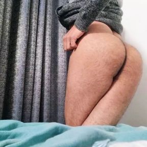 Most bubble and soft hairy ass guy shows his tasty asshole and spreads it