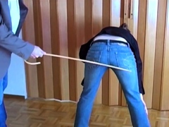 Hard caning because wearing wrong clothes