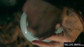 Kinky beauty has weird sex with a scarecrow and corncob