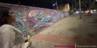 Beautiful Latina misbehaves on the street at night - POV
