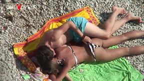 Beach Voyeur. Shy teen couple cant resist to fuck each other on nudist beach