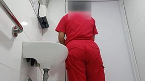 Nurse in public restroom