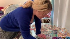 Stepmom Gets Distracted by Her Puzzle While Her Stepson Joins the Fun in the Living Room!