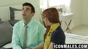 Billy yanks his boss's pants down to suck that thick cock