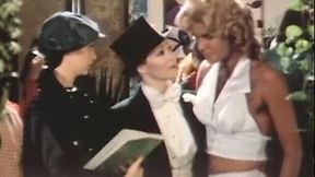 Retro cosplay scene ends with fat mouth cumshot act