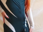 Redhair Sexy Mary Jane Spider Girl streptease in latex suit titjob cosplay uncensored